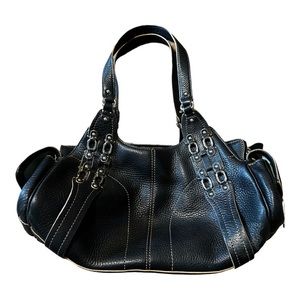 Cole Haan Village F05‎ Black Satchel Leather Shoulder handbag silver vintage